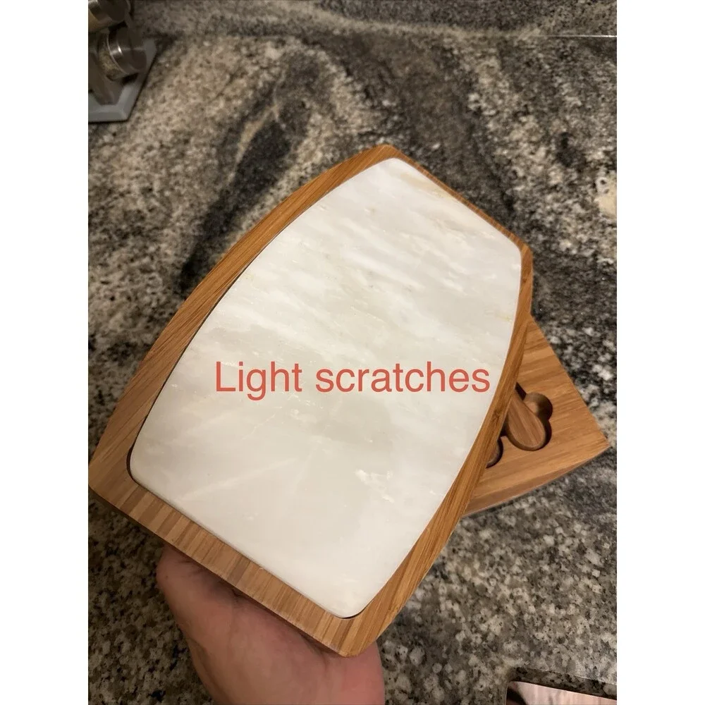 B. SMITH Bamboo & Marble Cheese Board Set w/ Utensils Hidden Storage Tray